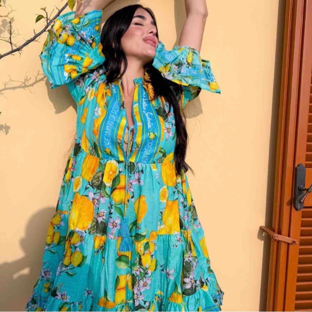Blue Dress with Lemon Print